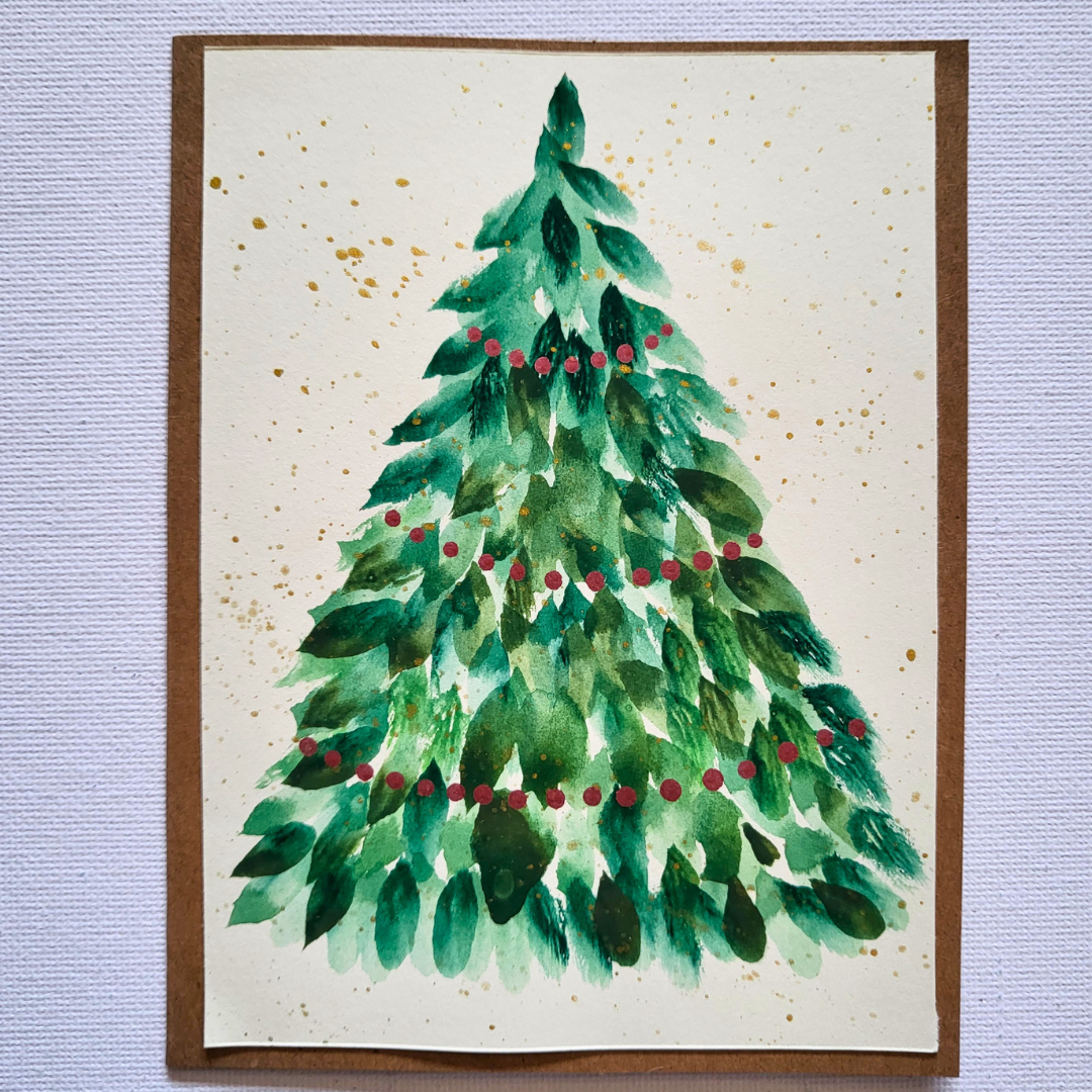 Watercolour Hand-Painted Christmas Cards. Set of 5.