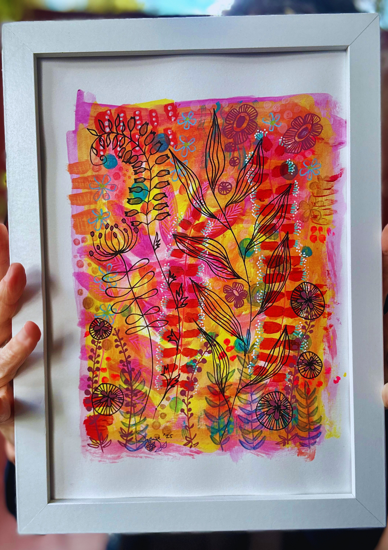 Original Hand Painted Art :  Summer Beach Garden