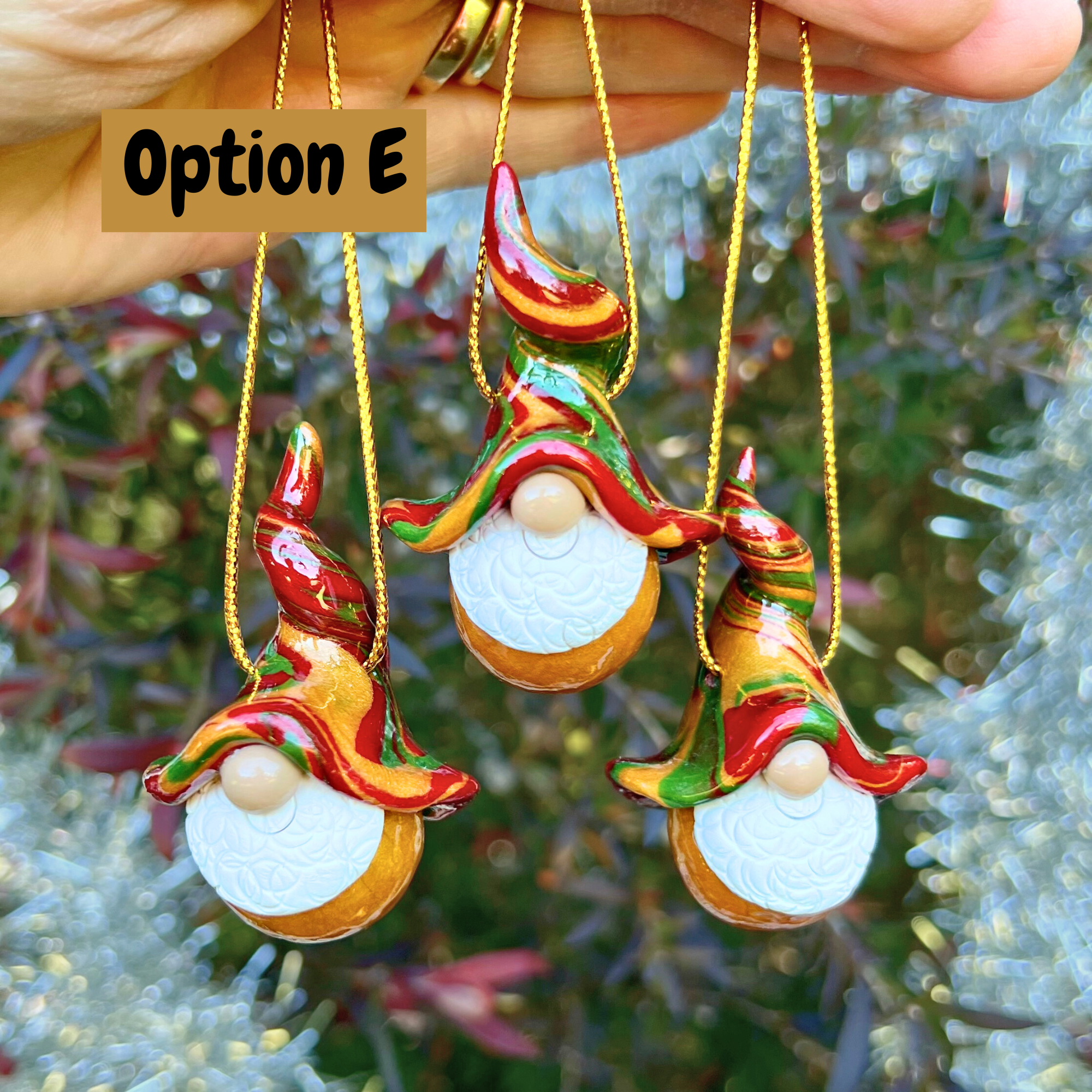 Gnome Christmas bauble trio - Gold/Gold/Red/Green