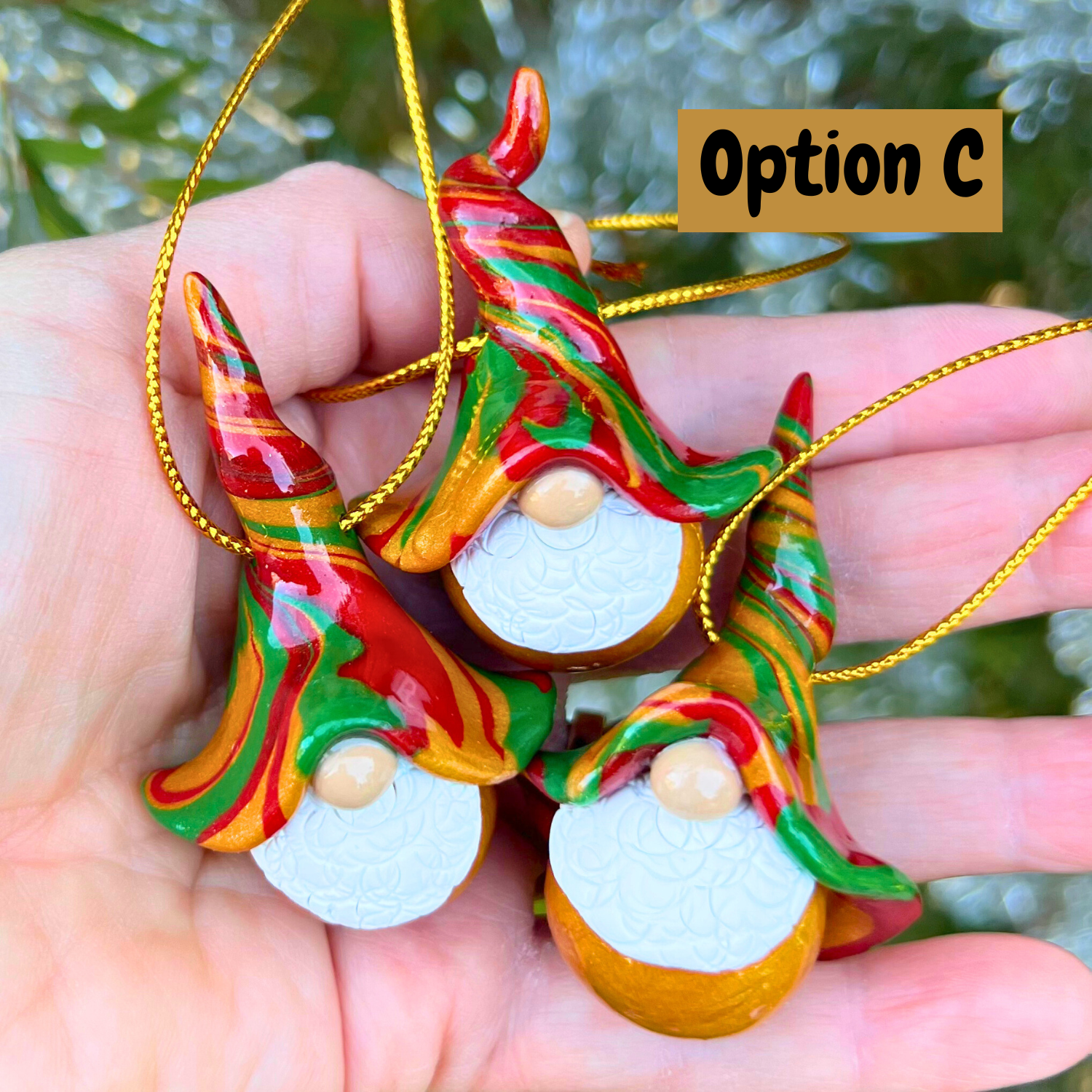 Gnome Christmas bauble trio - Gold/Gold/Red/Green
