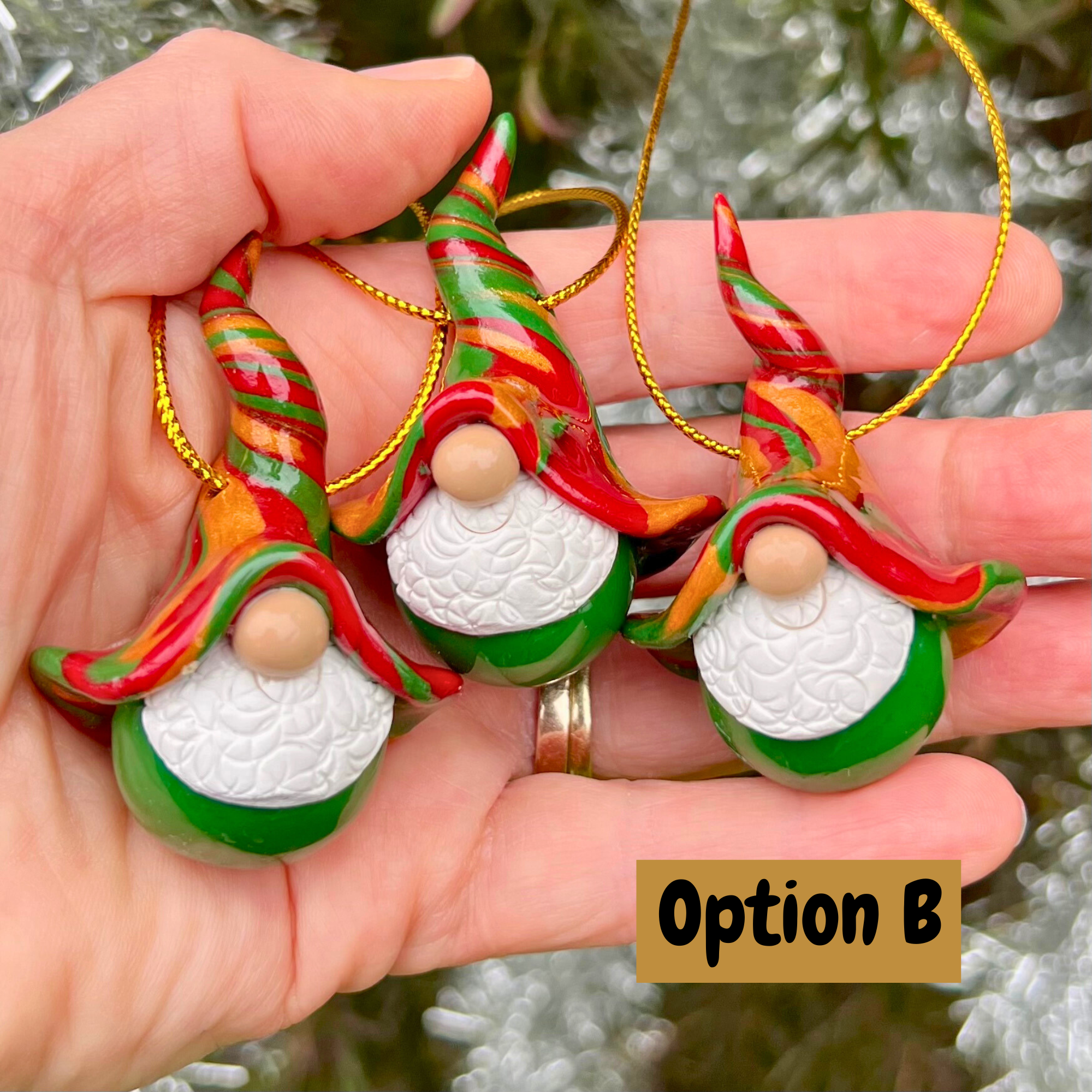 Gnome Christmas bauble trio - Green/Gold/Red/Green