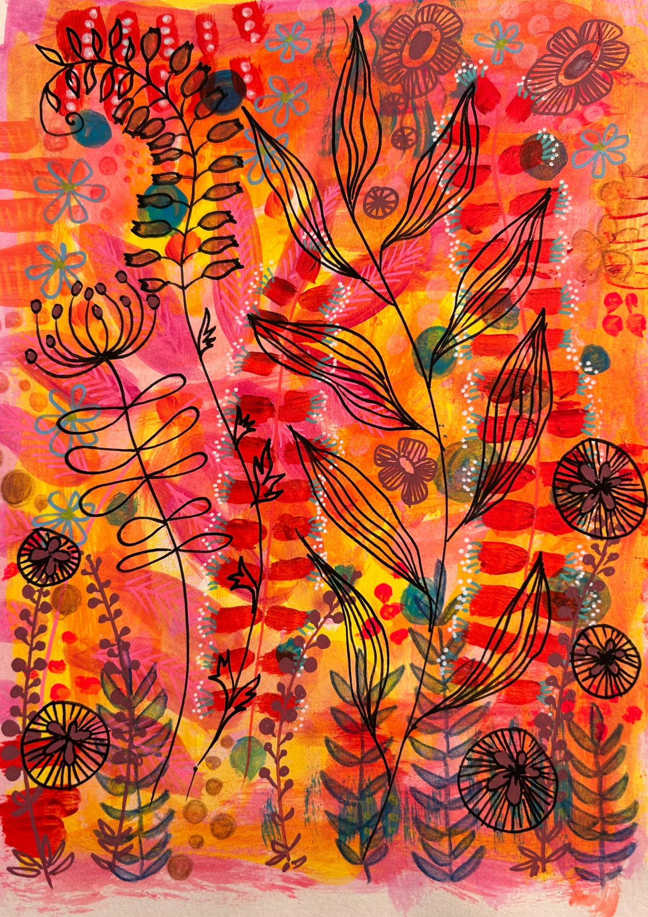 Original Hand Painted Art :  Summer Beach Garden