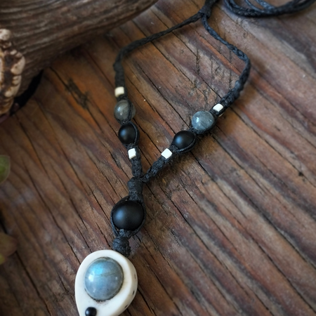 •| LABRADORITE | ONYX | DEER ANTLER |• NECKLACE