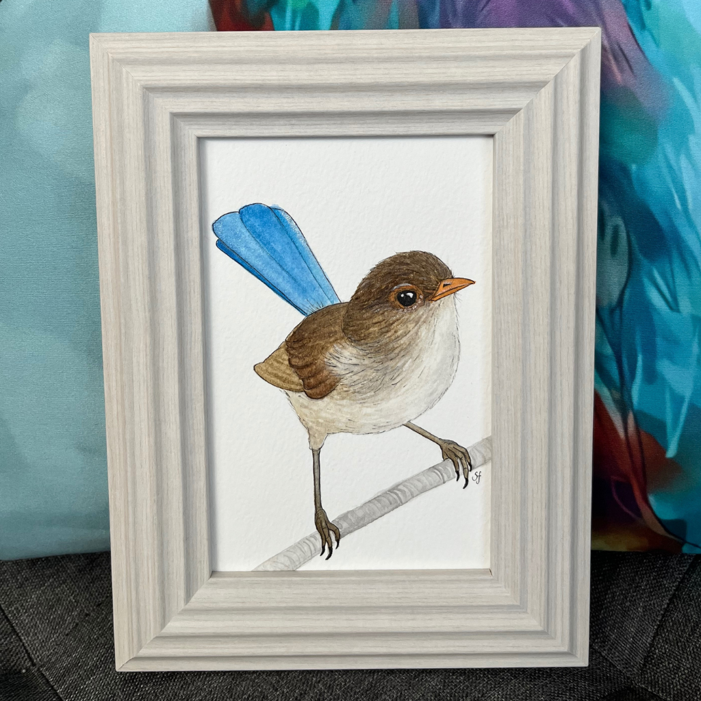 Original watercolour art - blue wren