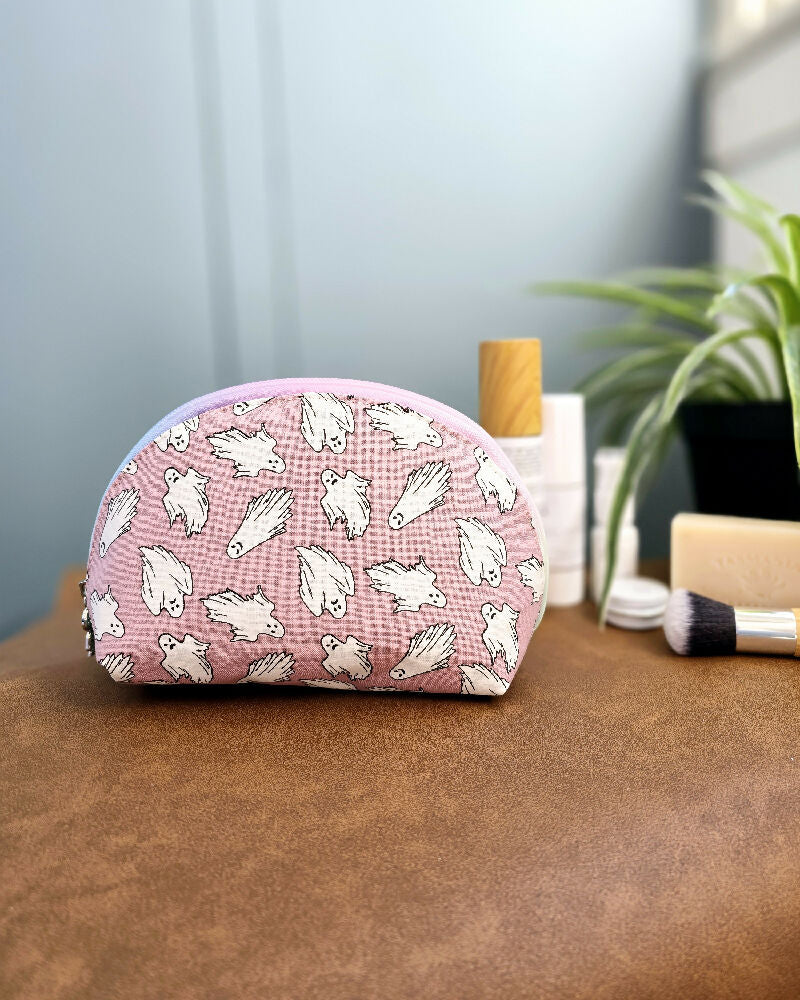 Ghost make up pouch. Cosmetic bag. Dusty pink purse. Toiletry pouch