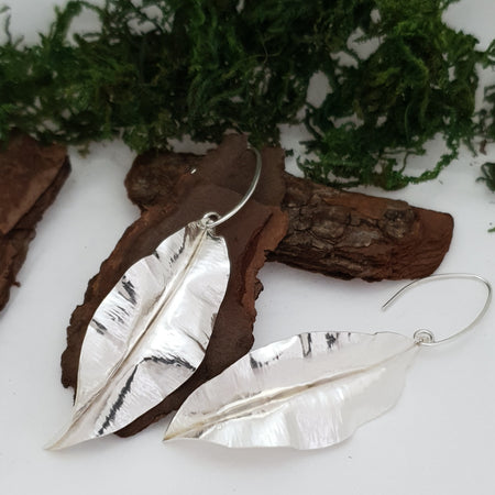 Silver leaf earrings - bright finish