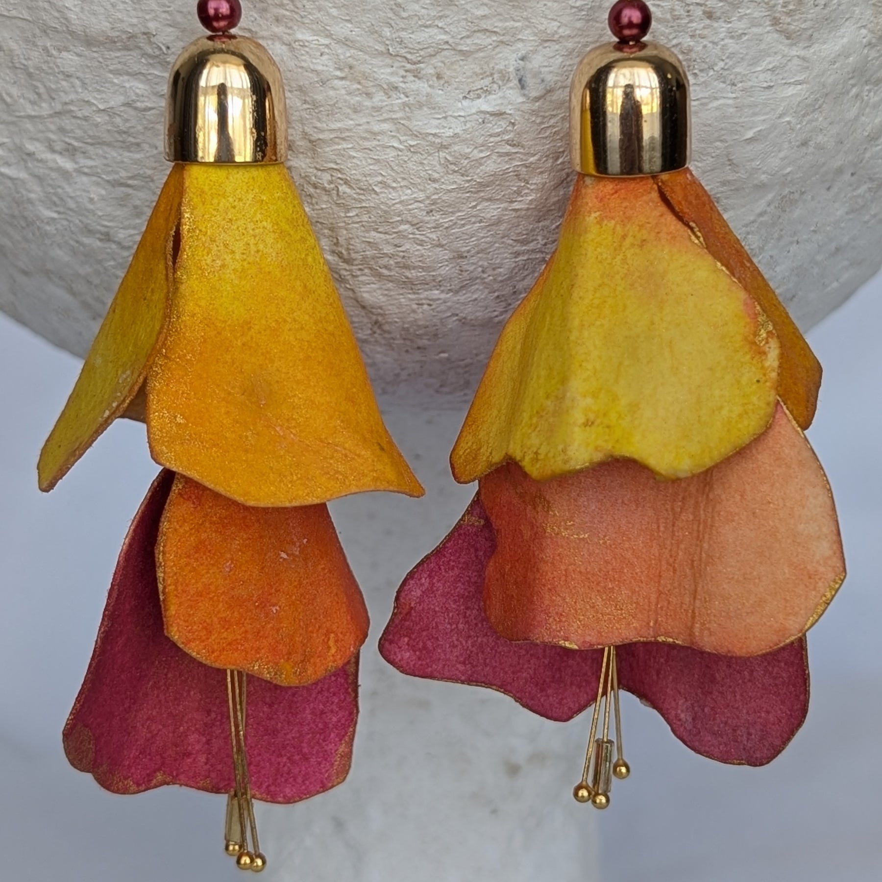 Handmade Fuchsia Flower Statement Earrings – Hand Painted Paper Jewellery