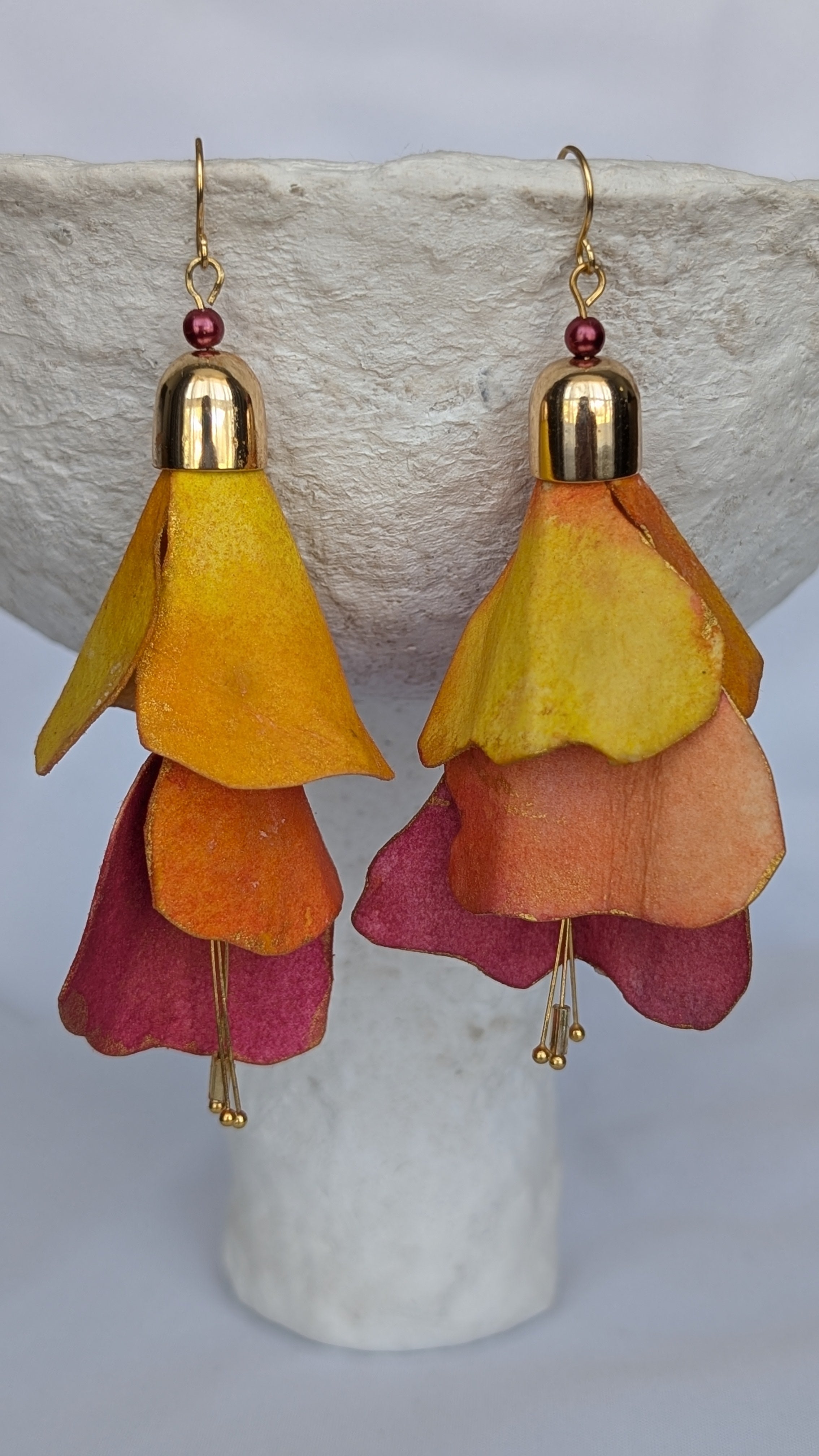 Handmade Fuchsia Flower Statement Earrings – Hand Painted Paper Jewellery