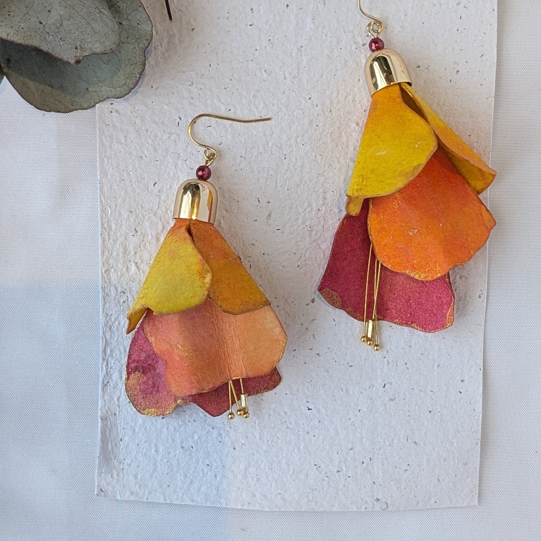 Handmade Fuchsia Flower Statement Earrings – Hand Painted Paper Jewellery