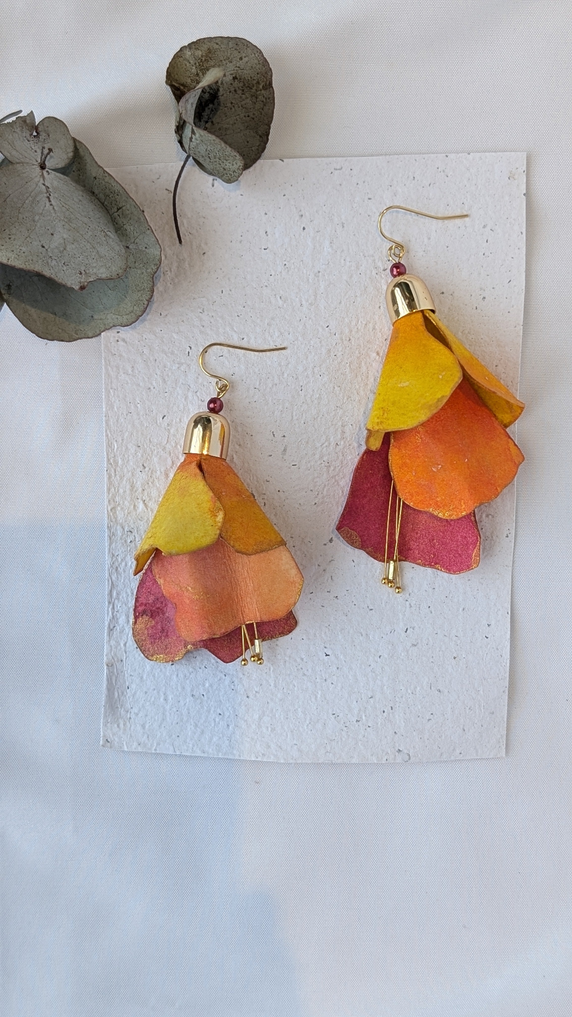 Handmade Fuchsia Flower Statement Earrings – Hand Painted Paper Jewellery