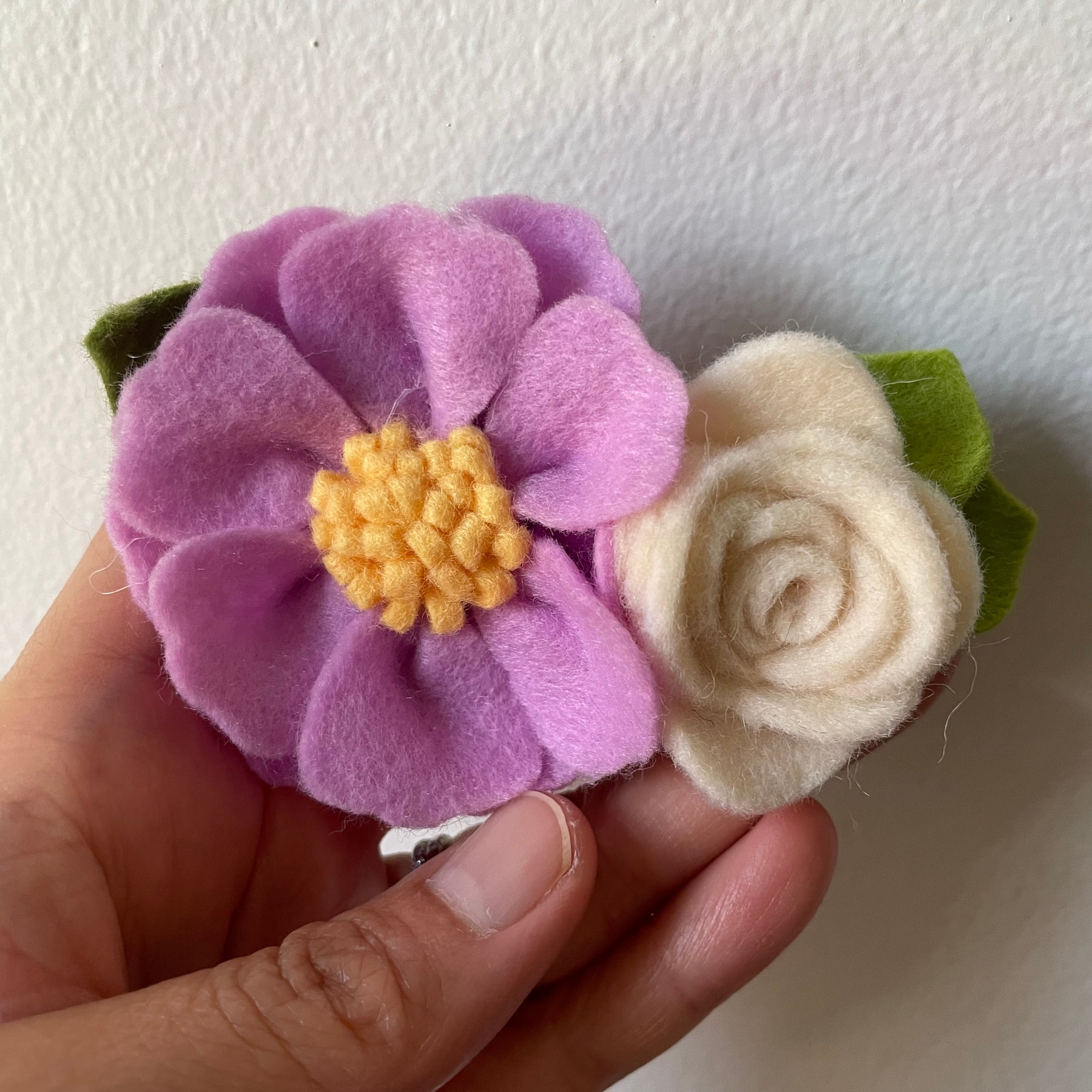 Lilac flower with classic cream rose brooch