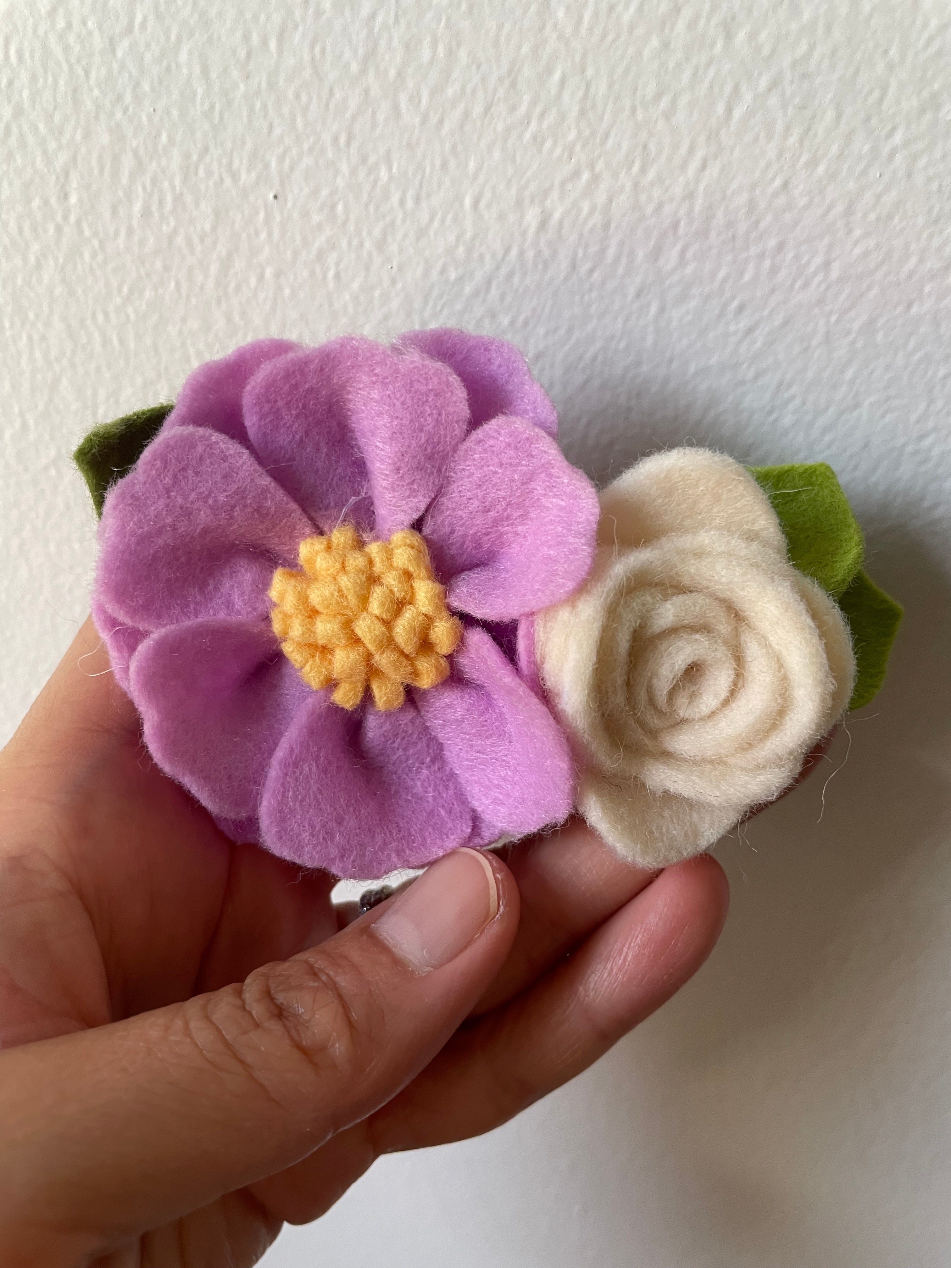 Lilac flower with classic cream rose brooch