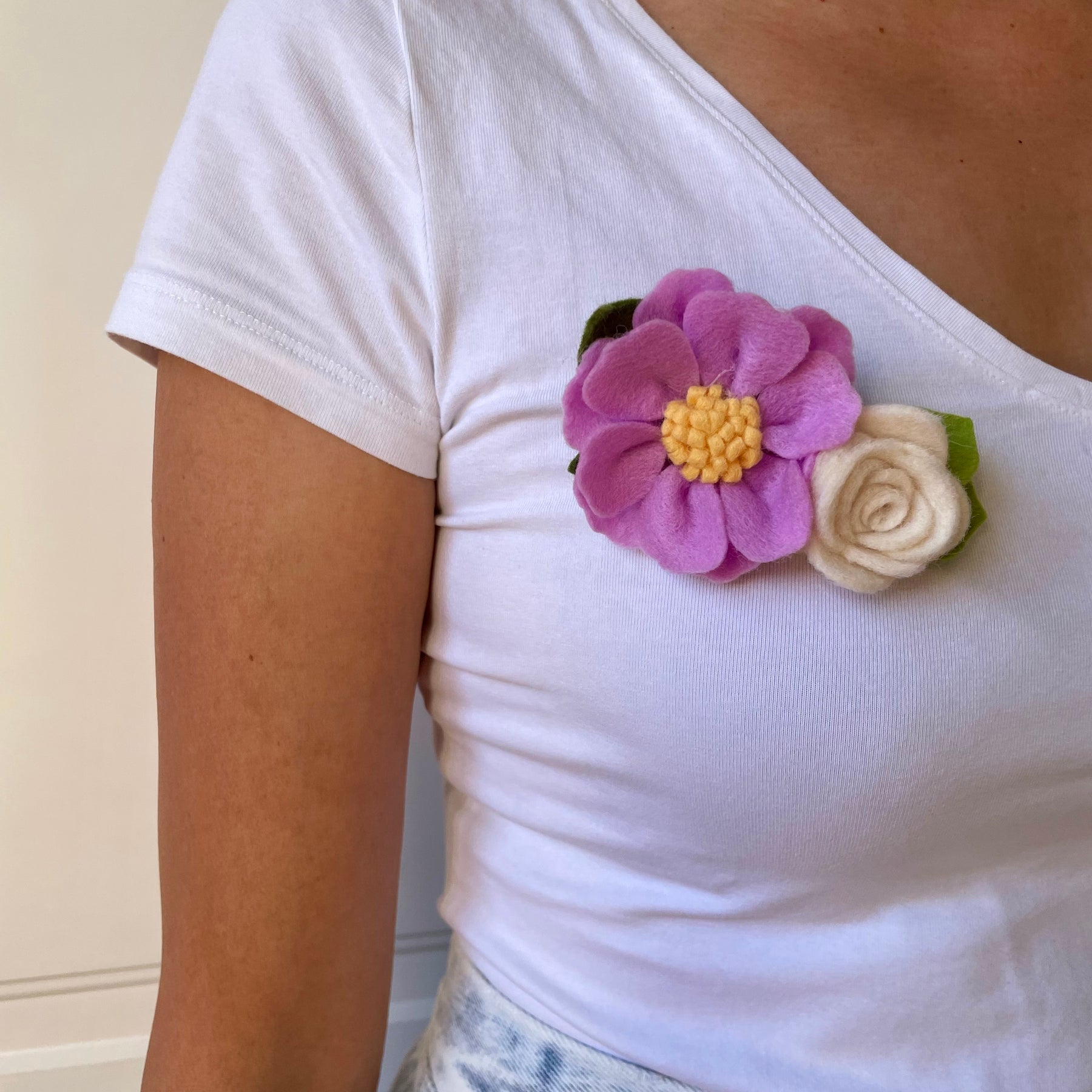 Lilac flower with classic cream rose brooch