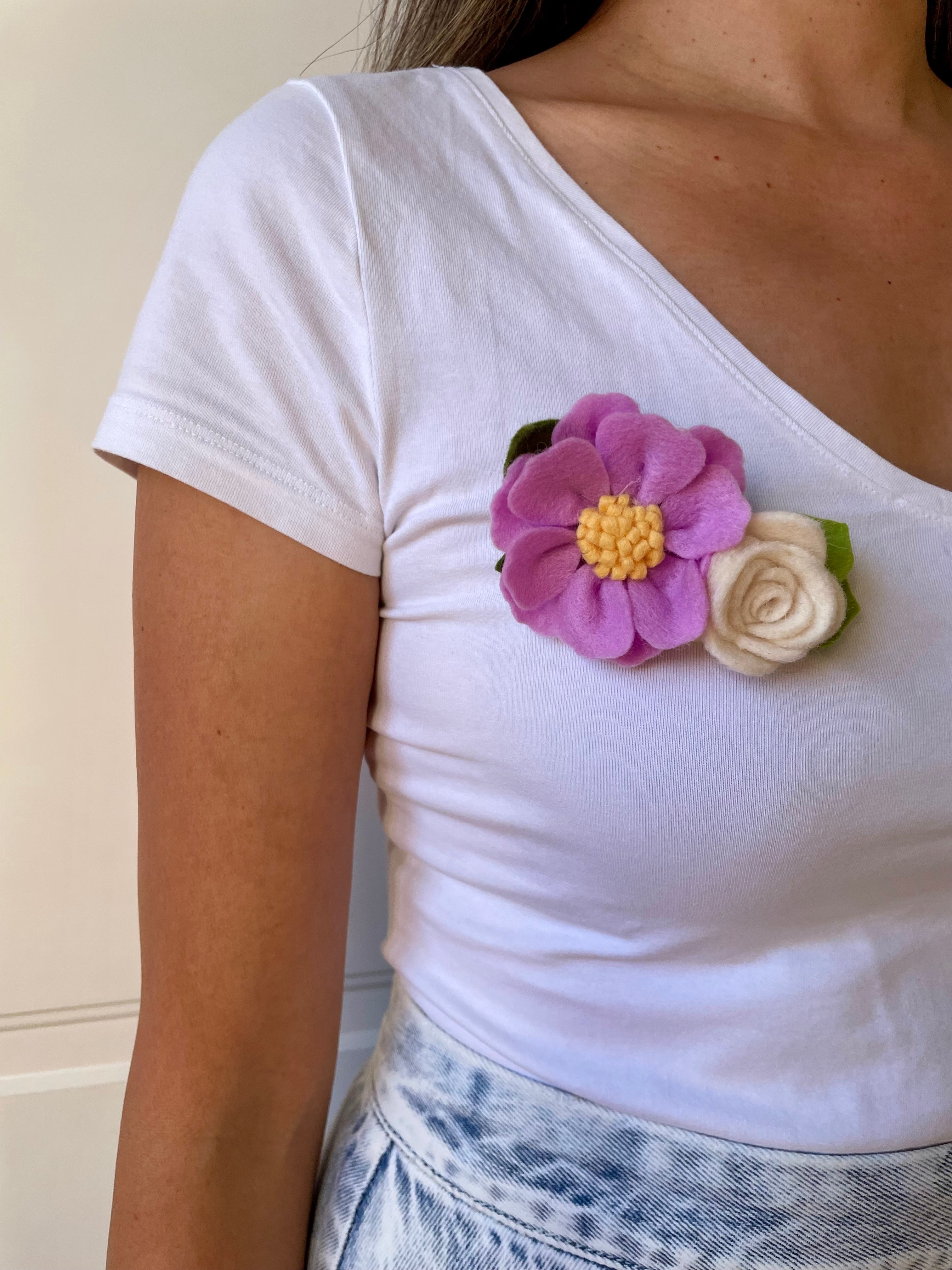 Lilac flower with classic cream rose brooch