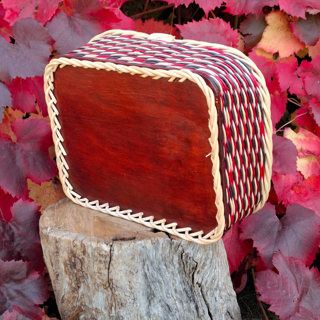 Large Rectangular black red and natural basket.