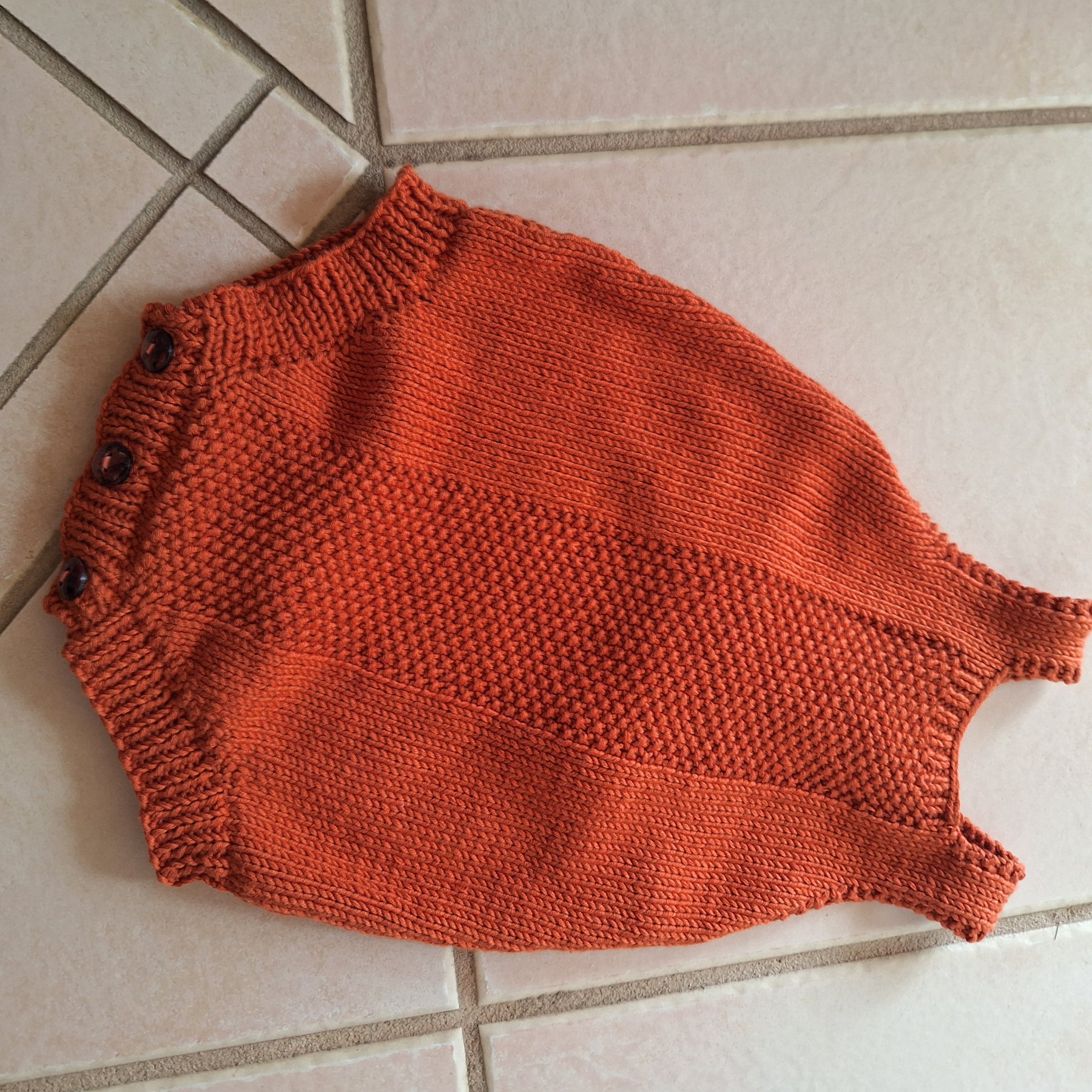 Baby Romper Sz 3-6 mths Handknitted in 100% Natural Yarn