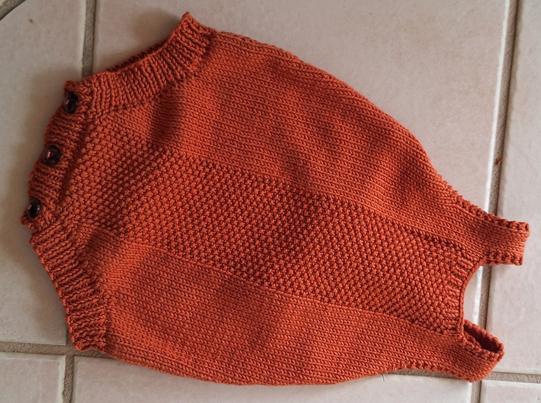 Baby Romper Sz 3-6 mths Handknitted in 100% Natural Yarn