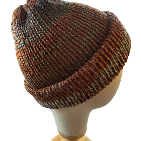 Hand Knit Reversible Beanie Blues Brown