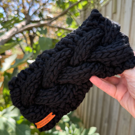 Black Merino Knitted Headband, Ladies Cable Headband