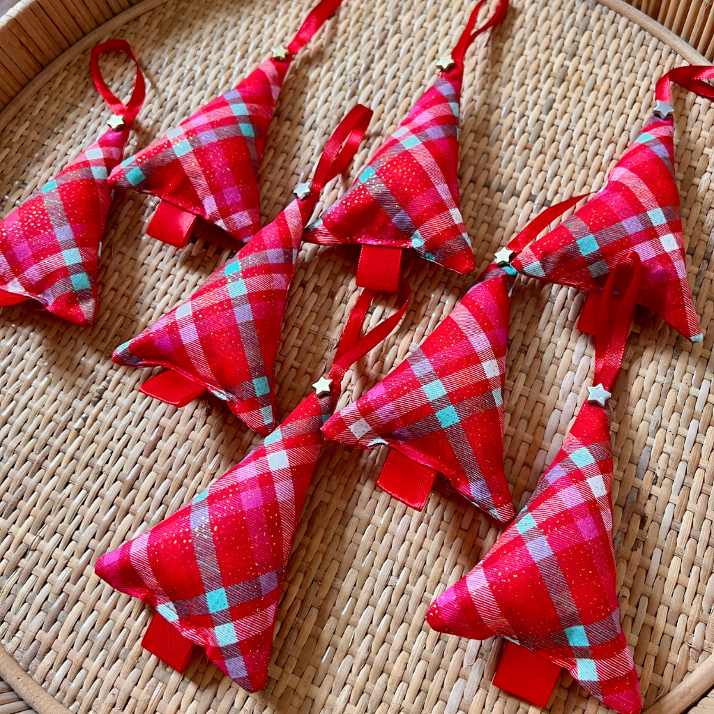 Christmas Fabric Tree Ornaments - Set of 7 - Tartan