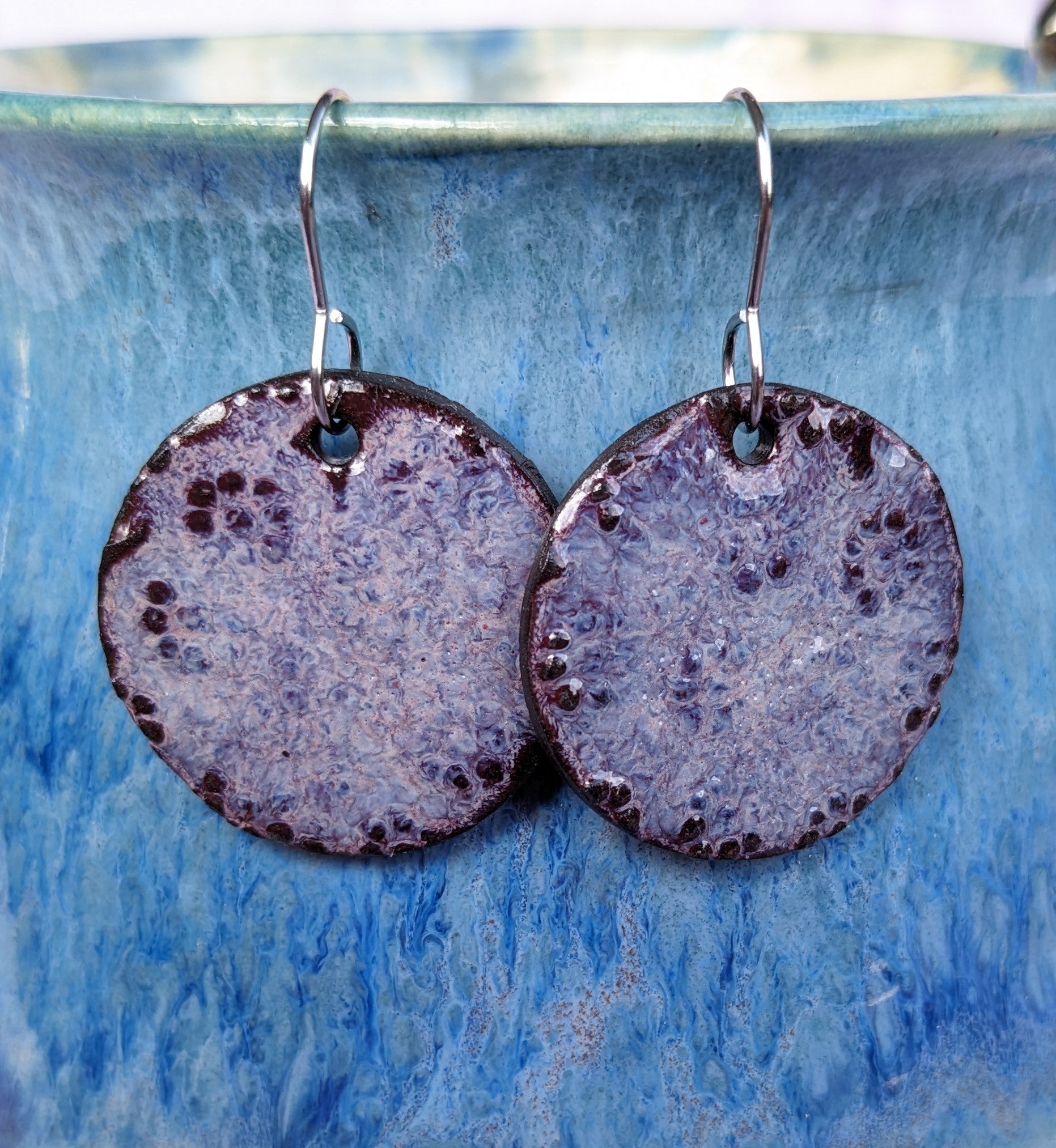 Violet Flowers Earrings. Lightweight, dangle, ceramic earrings.