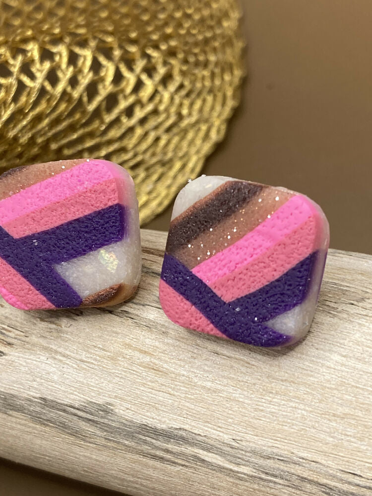 Magenta rainbow studs
