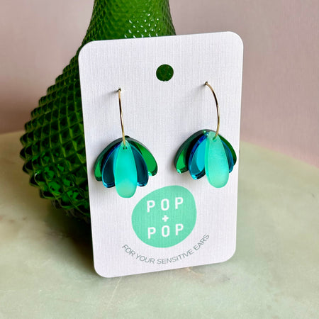 Earrings - Fids flower green and blue mirror with jade