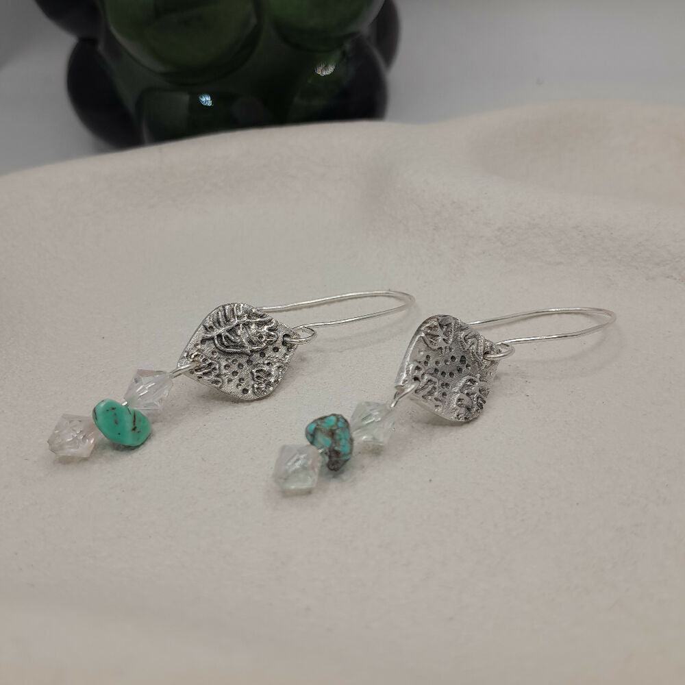 Fine silver earrings boho turquoise -handmade ear wire