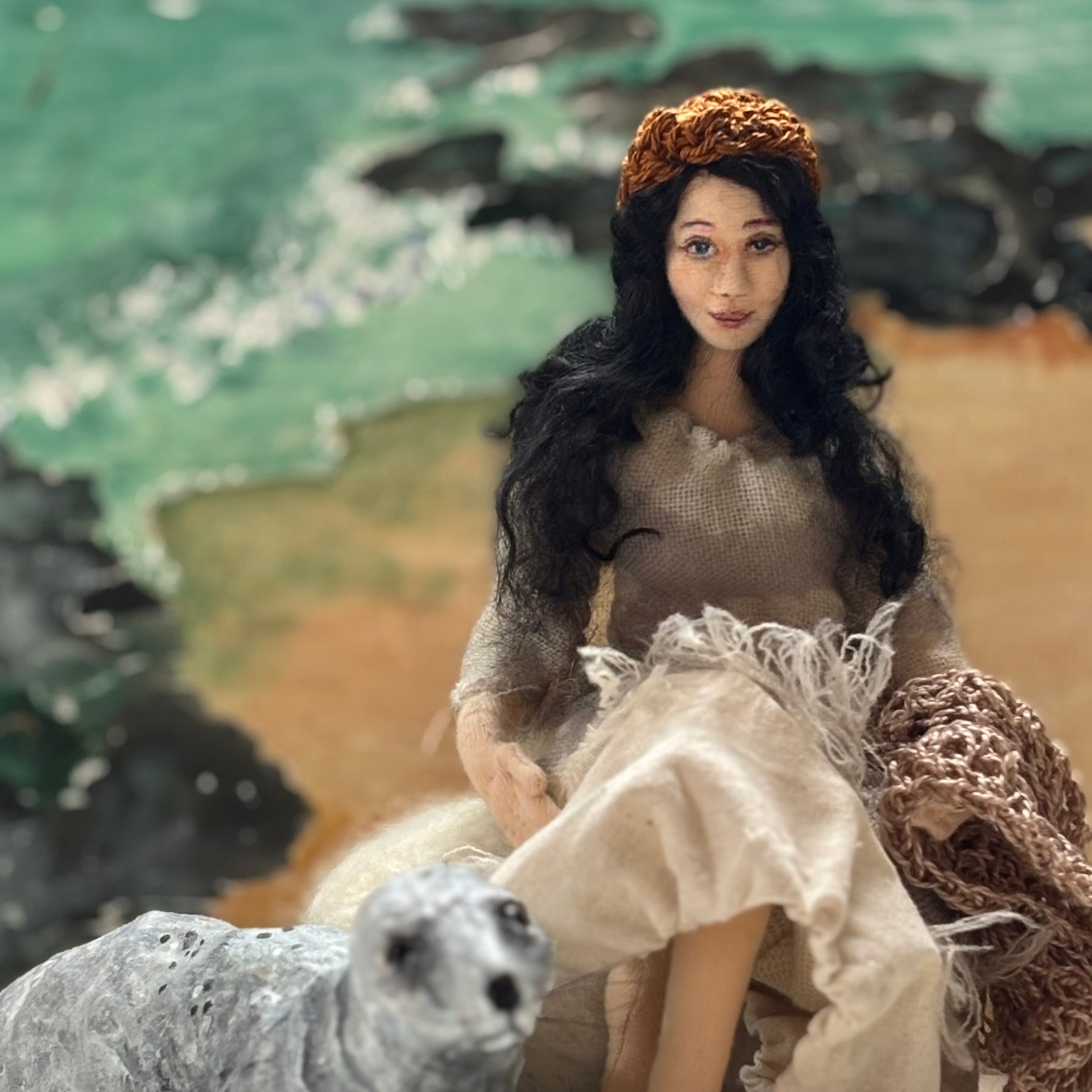 Selkie, mixed media doll, needle felt seal, unique gift