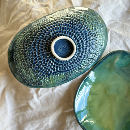 Tidal Drift Bowls | Hand Carved Organic Ceramic Bowls | Shallow Oval Shaped