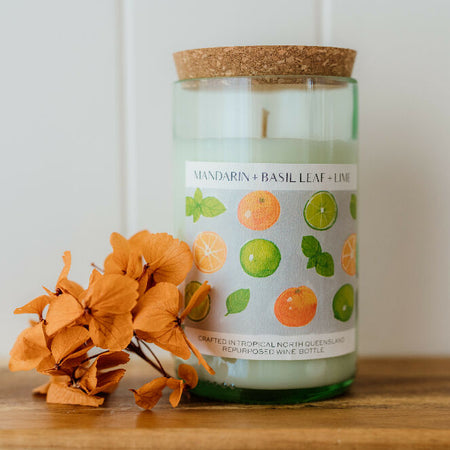 Mandarin + Basil Leaf + Lime Wine bottle candle