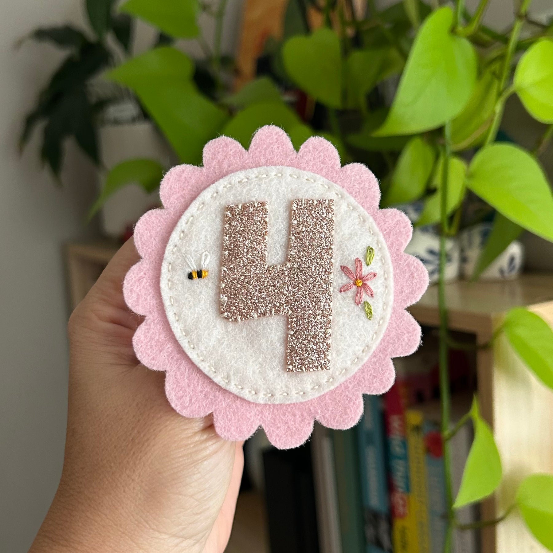 Birthday party badge, felt, embroidery, keepsake, heirloom