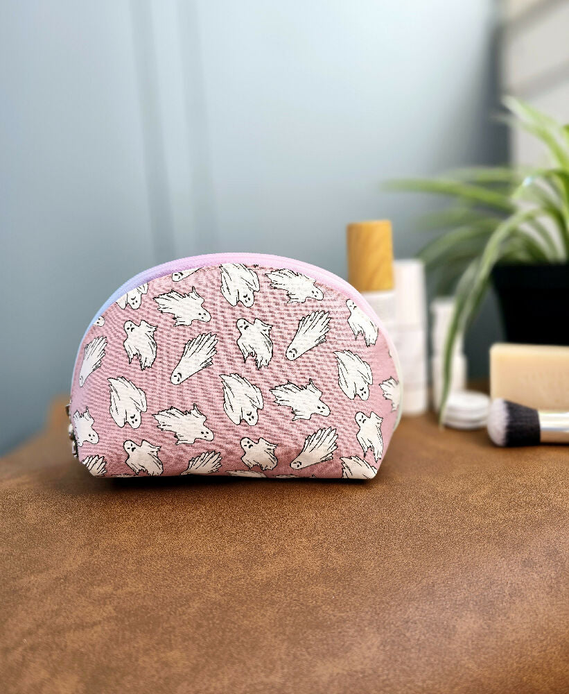 Ghost make up pouch. Cosmetic bag. Dusty pink purse. Toiletry pouch