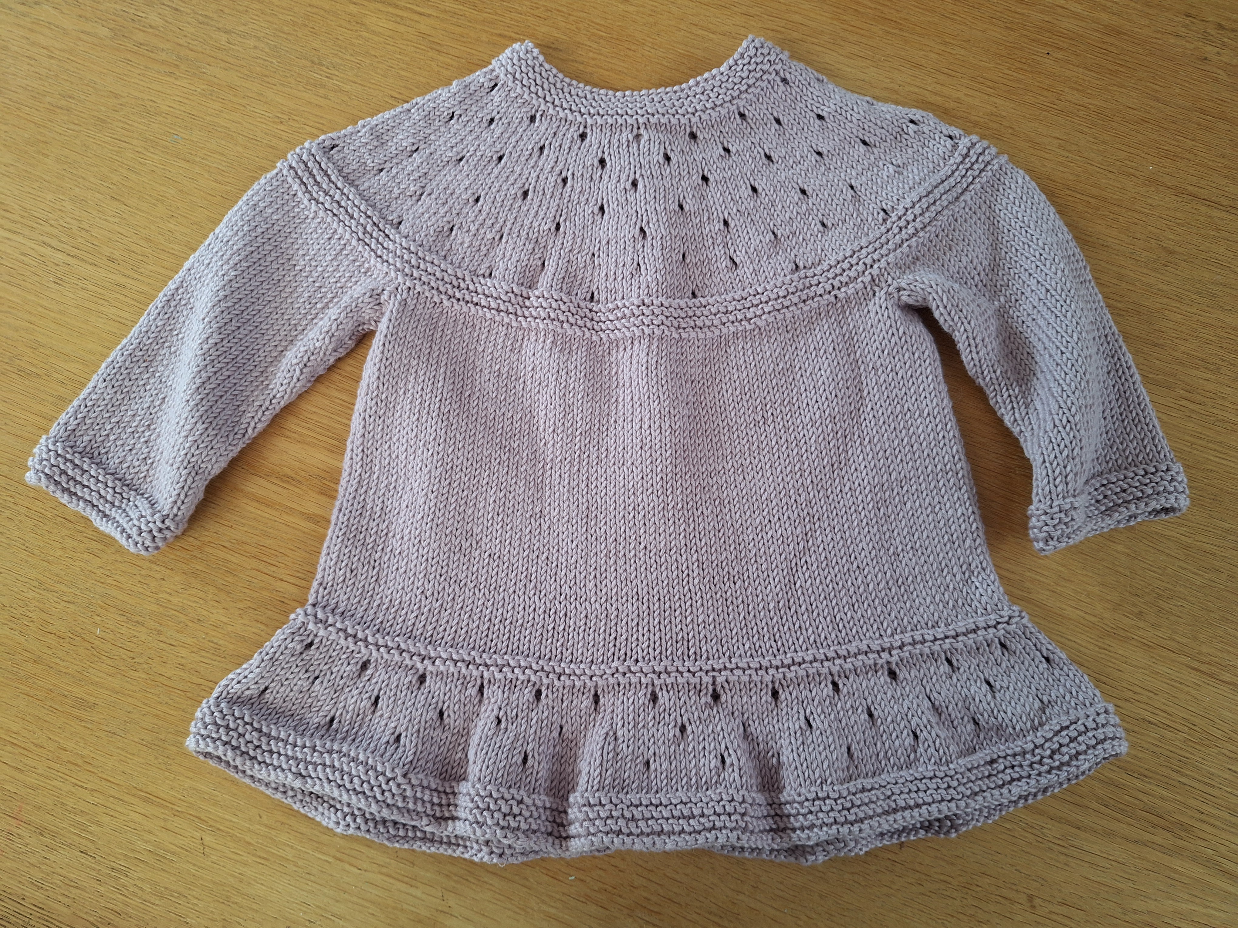 Handknitted Baby Cardigan in 100% natural Lilac yarn