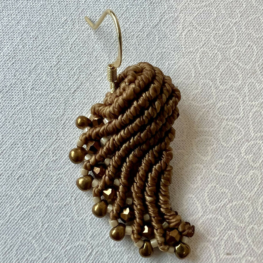 Brown Shell Micro Macrame Earrings +Free Microfibre Pouch