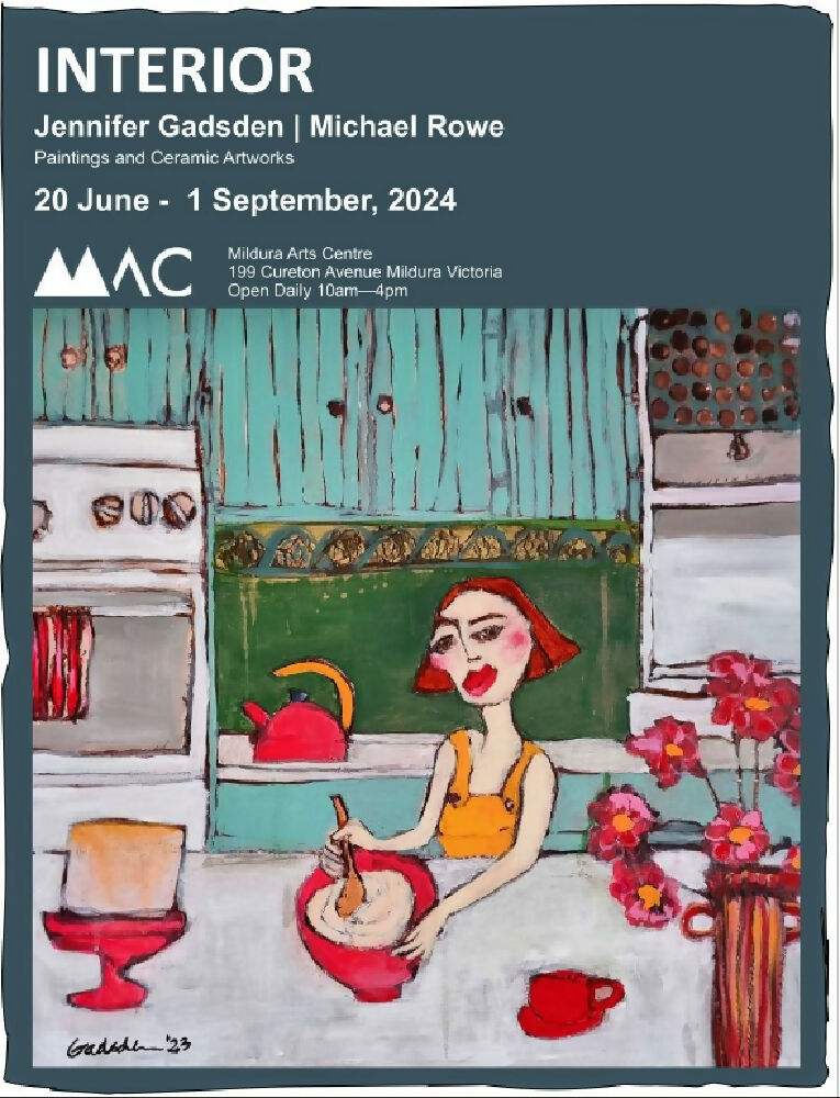 Tea Towel INTERIOR - Deep Blue-Grey on Light Beige fabric