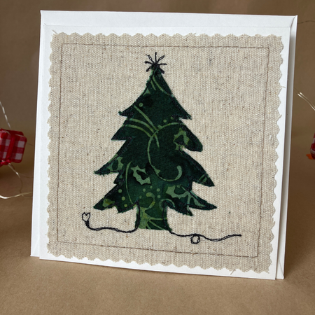Handmade Fabric Christmas Card & Envelope| 13cm x 13cm | Blank inside
