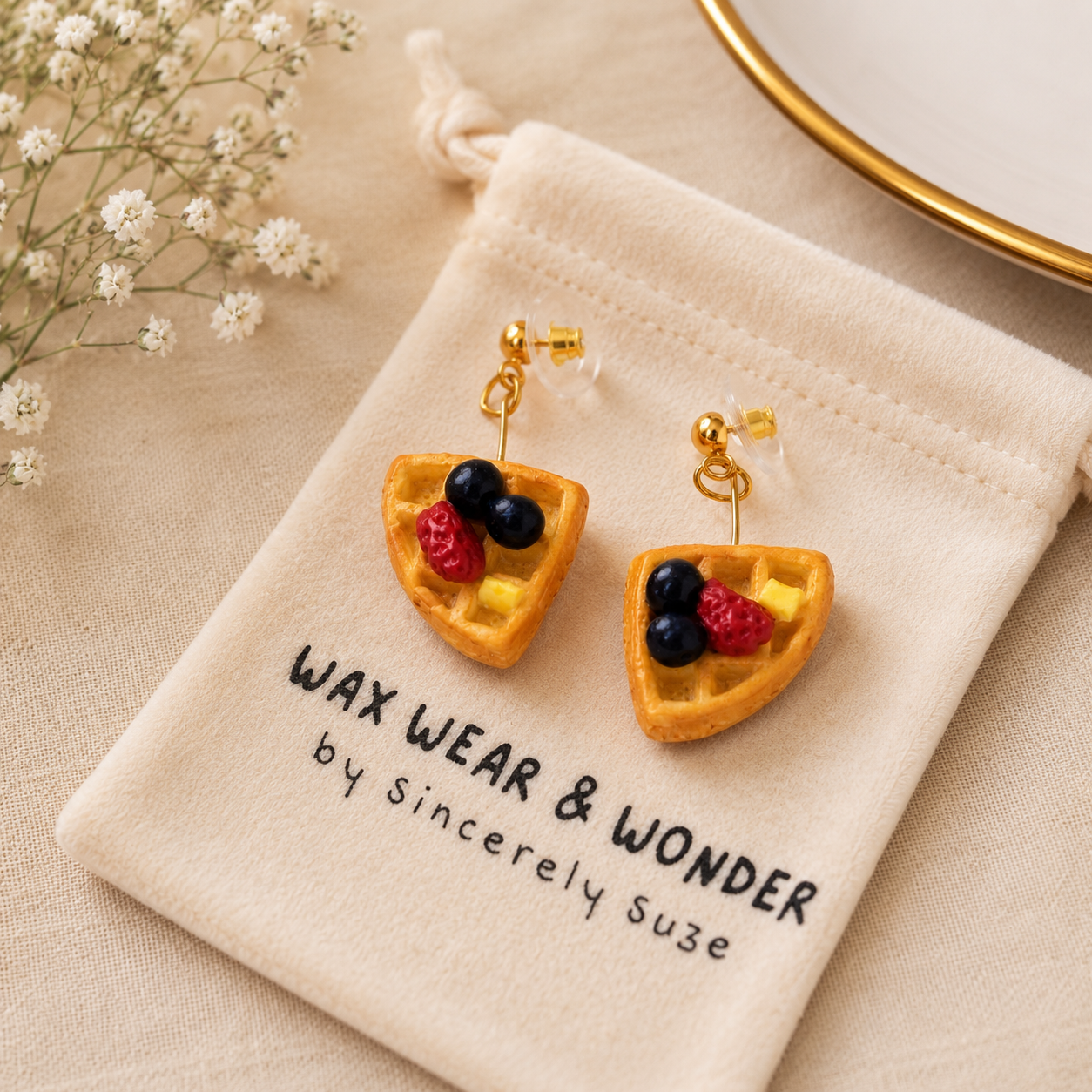 Waffle & Berry Earrings | Food Inspired Statement Earrings