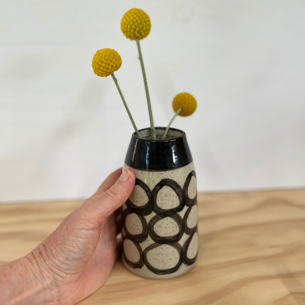 Wheel-thrown Hand-painted Ceramic Bud Vase 14cm "Circles"