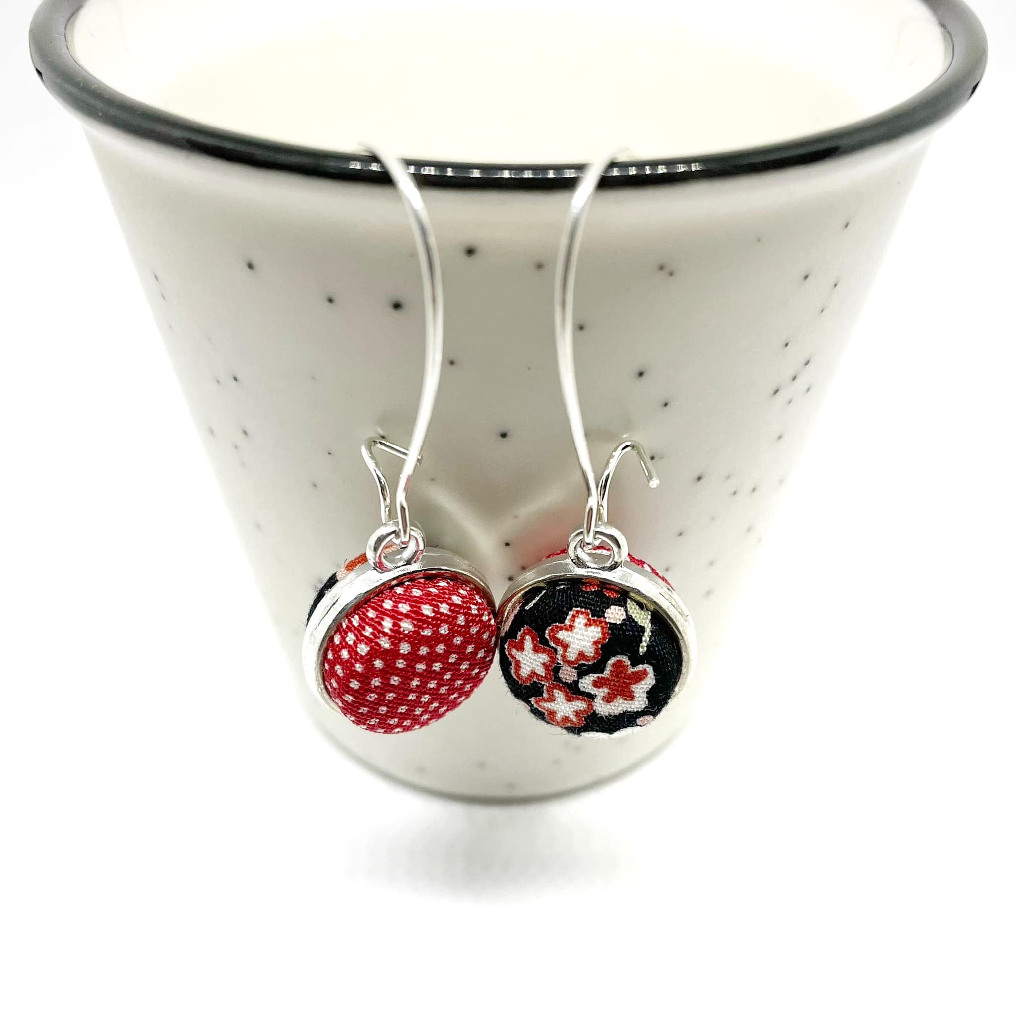 Double Sided Earrings Pinky Floral and Spots