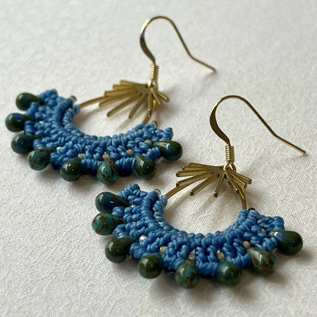 Blue Teardrop Micro Macrame Earrings +Free Microfibre Pouch