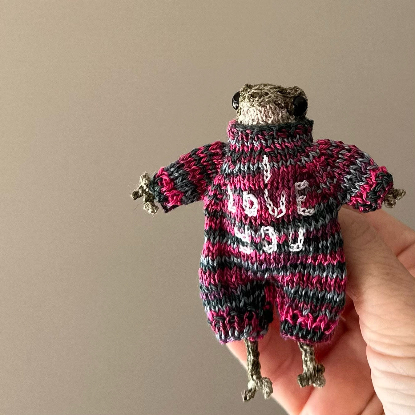Handmade Knitted Baby Little Frog Fibre Art Gift