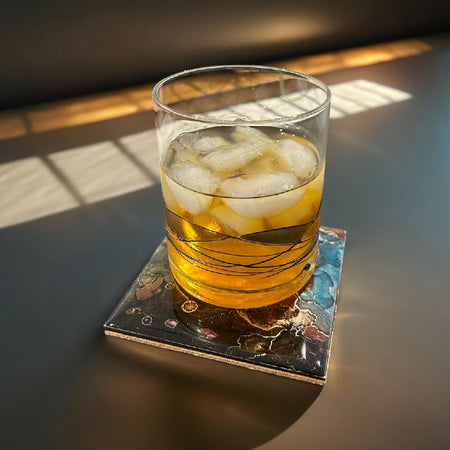 Resin/Alcohol Ink Drink Coasters (Set of 2) Gold/Brown/Teal