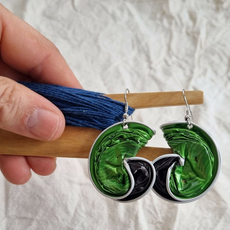 Green and Grey coffee pod earrings