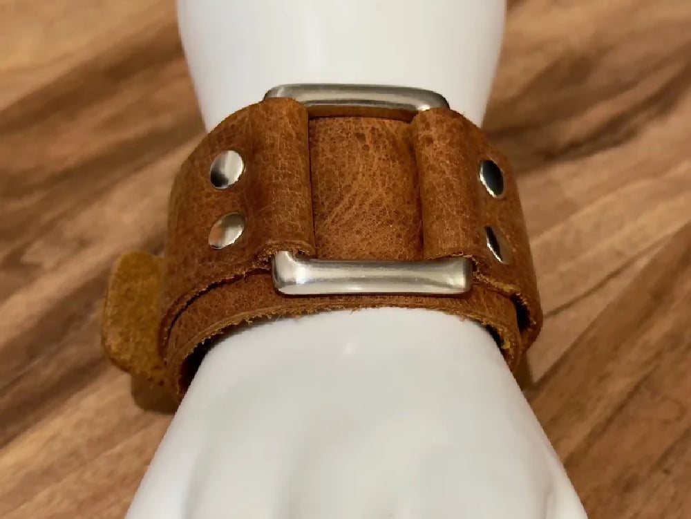 Soft Brown Leather Cuff with Silver Hardware