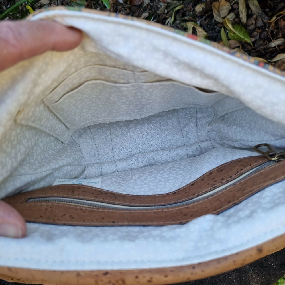 Crossbody Bag- Cork, Light Brown, Patterned with Flap