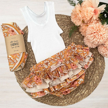 Ruffled Nappy Cover - Mustard Floral