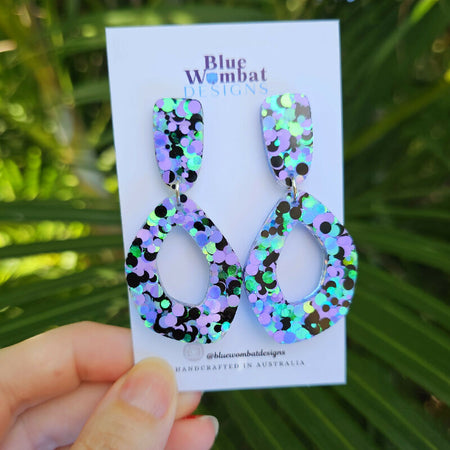 Resin Organic Hoop Glitter Dangle Earrings