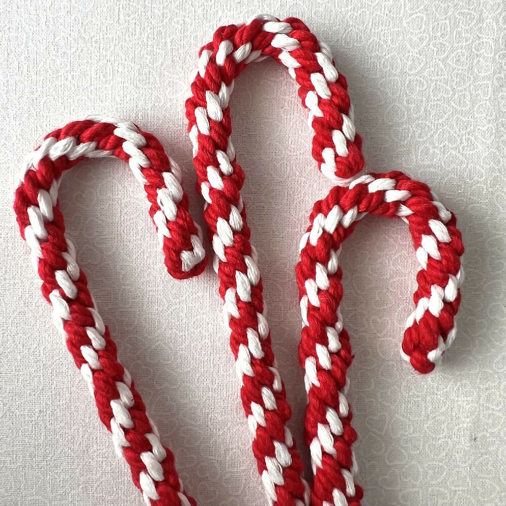 Christmas Candy Cane Macrame Ornaments Set of 3