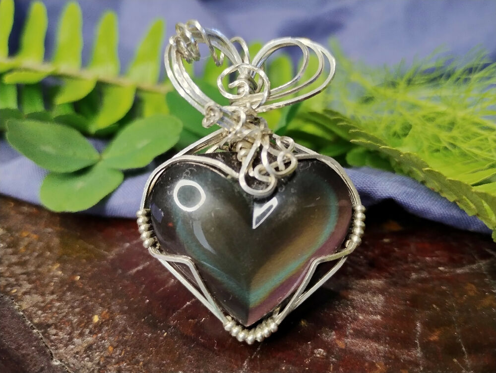 Rainbow Obsidian Heart in Sterling Silver